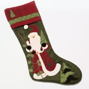 Prima Creations Long Appliqued Santa and Christmas Tree Applique Felt Stocking